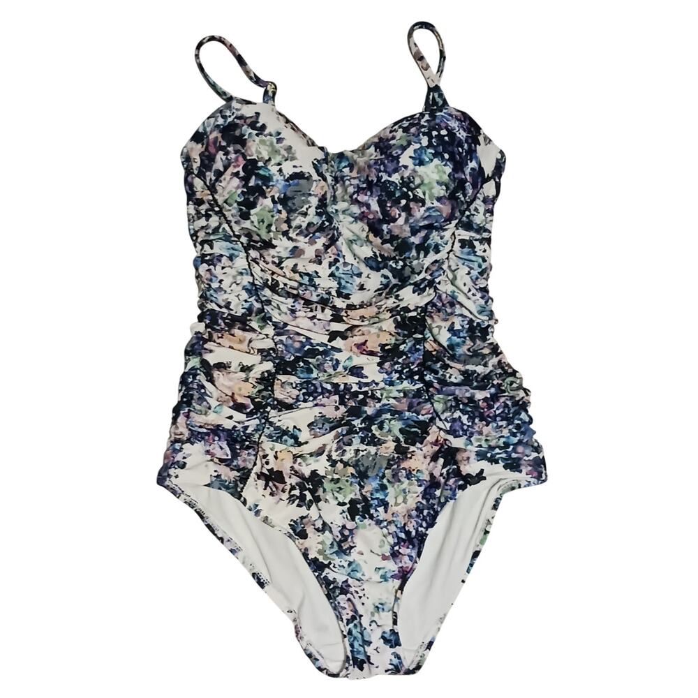 Badgley Mischa Fiona Shirred Bandeau one Piece Swimsuit Floral SZ 8 Padded bra